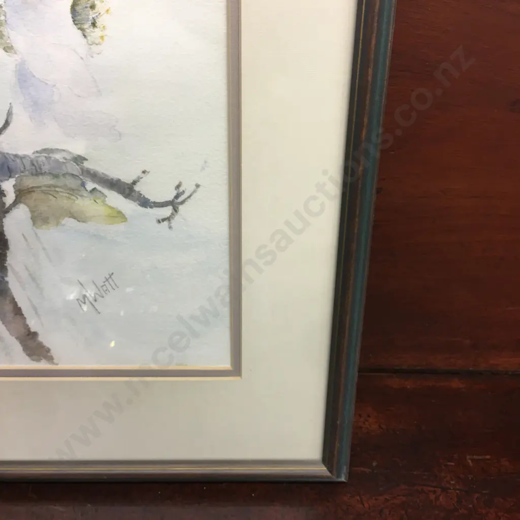 Framed Artwork Water Colour Signed M Watt H44,W52cm. Image 1++