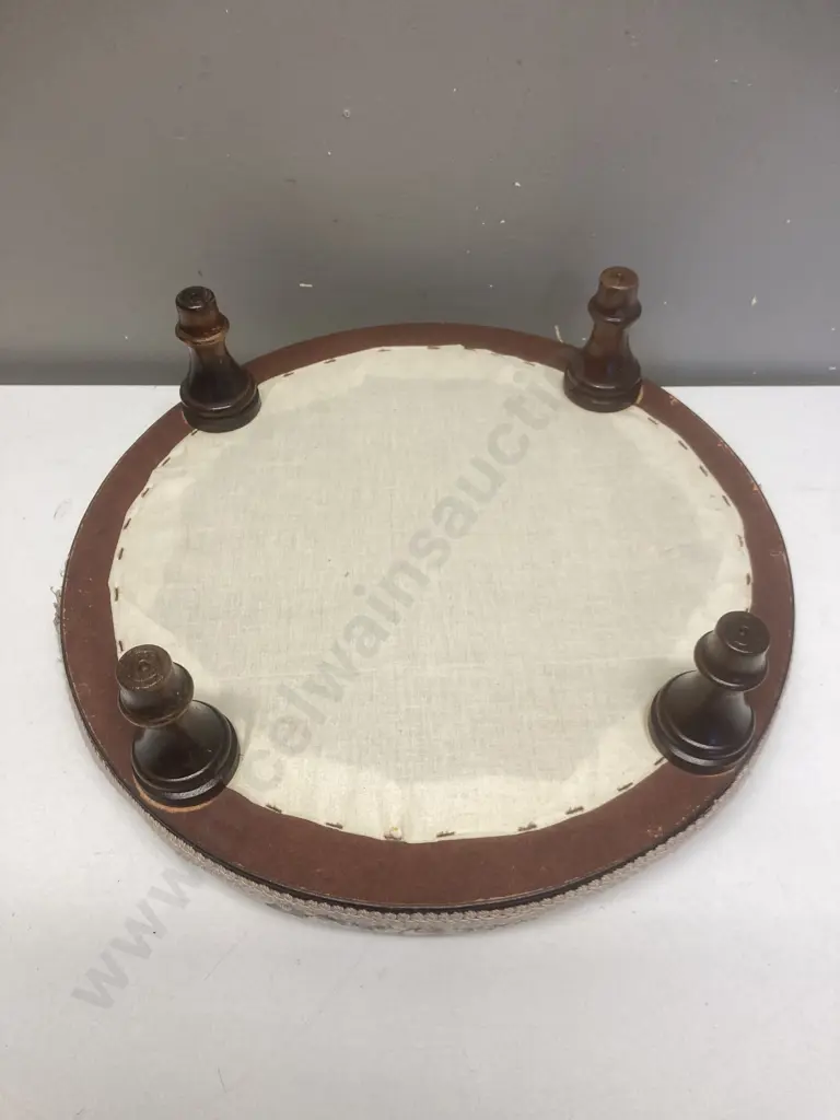 Pair of Mahogany Dining Room Chairs With Scrolled Arms & Small Round Footstool With Matching Fabric Image 1++