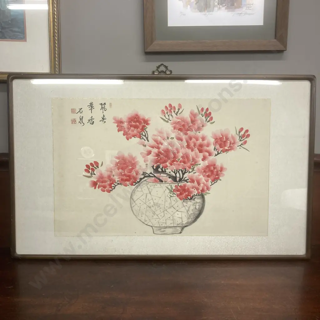 Large Glazed Framed Chinese Artwork. 57 x 93cm Image 1++