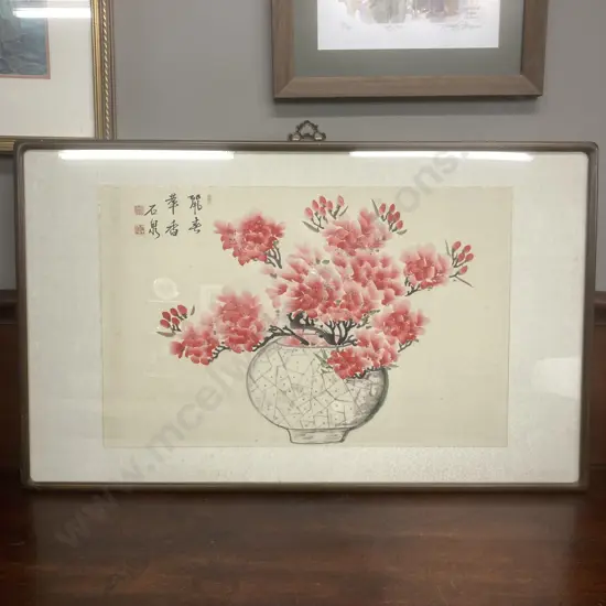 Large Glazed Framed Chinese Artwork. 57 x 93cm
