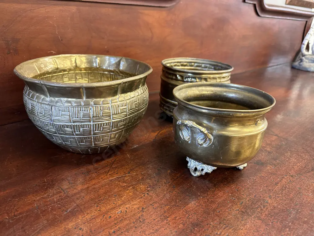 Vintage Brass Planters x3 Image 1++