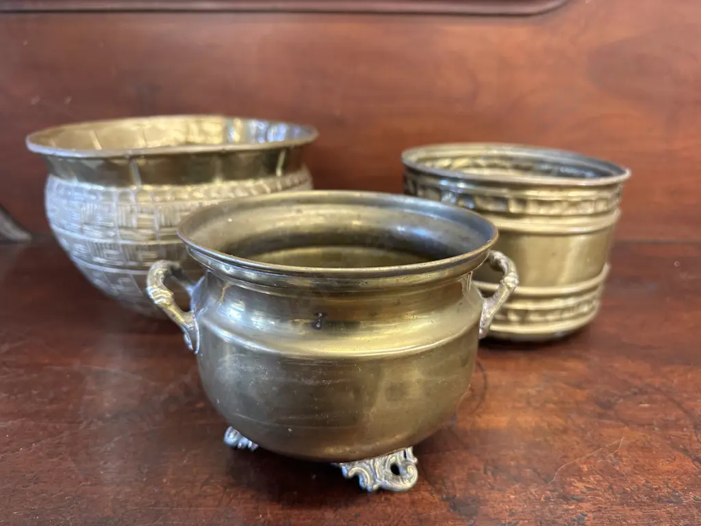 Vintage Brass Planters x3 Image 1++