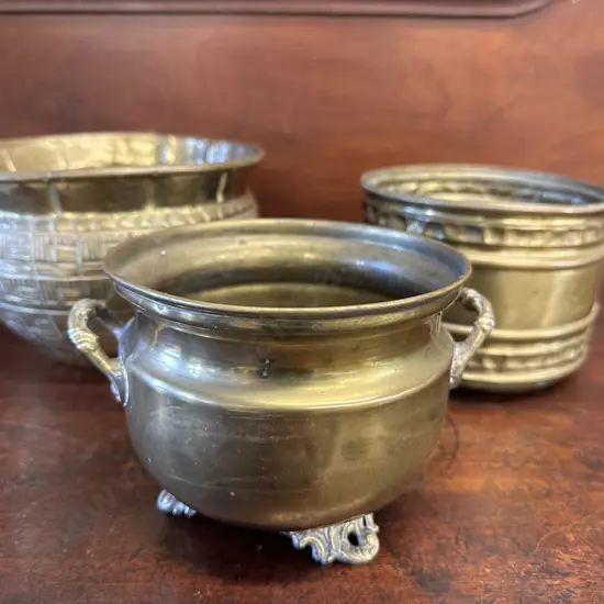 Vintage Brass Planters x3