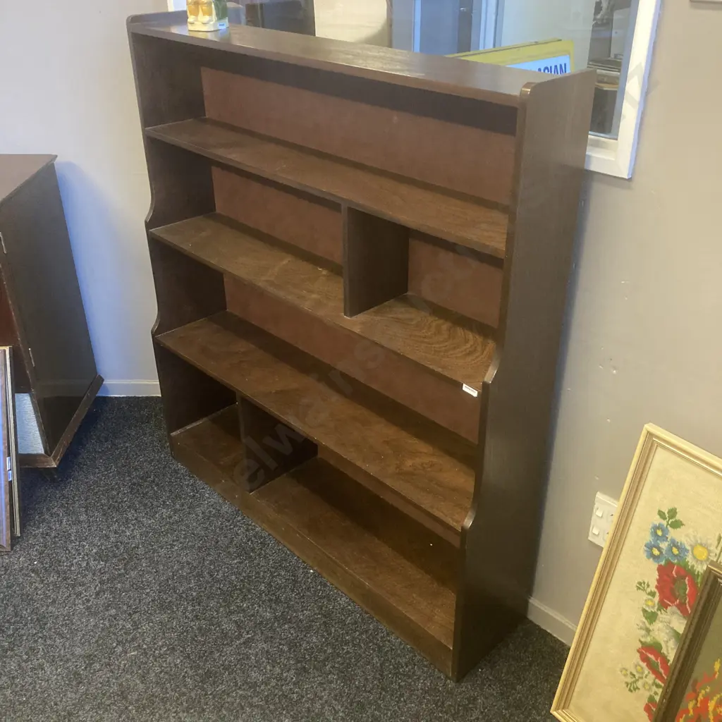 Vintage Wooden Bookcase With Graduating Sides. 120 x 110cm Image 1++