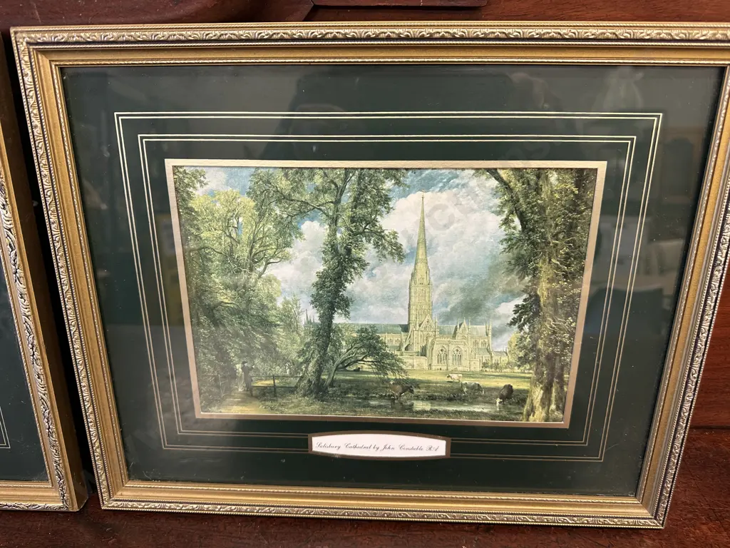 Vintage Gilt Framed Artwork H31,W39cm. 'The Hay Wain' & 'Salisbury Cathedral' By John Constable Image 1++