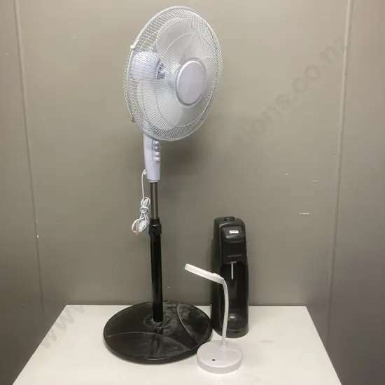 Black Sodastream Jet Sparkling Water Maker - No Bottle, LED Illuminated DeskTop Magnifier. Living & Co 45W Pedestal Fan