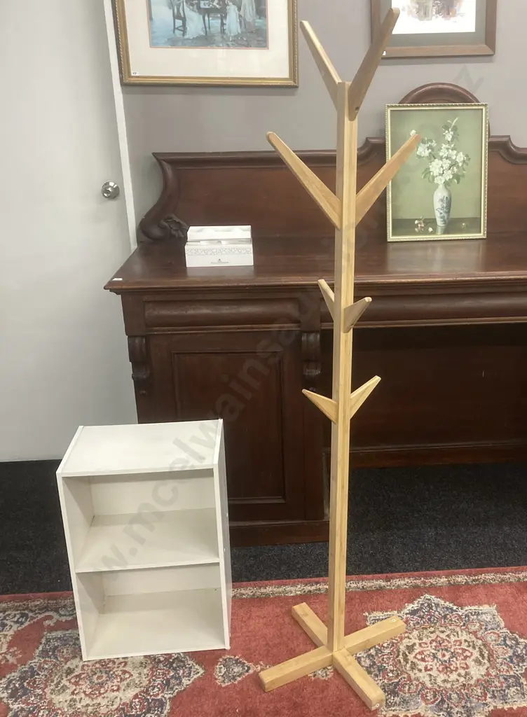 Freestanding Wooden Coat Stand. 170cm & White Bookcase. 60 x 41cm Image 1++