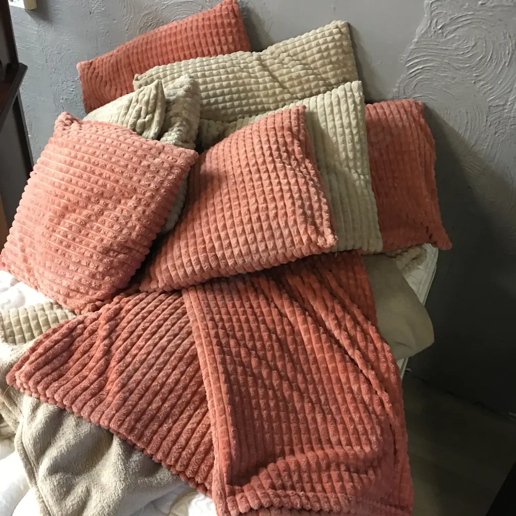 Selection Of Cushions & Throws Terrocotta & Beige Tones Image 1++