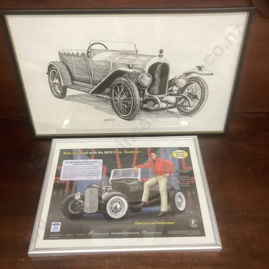 Framed Elvis Roadster Print & Framed Bentley Print