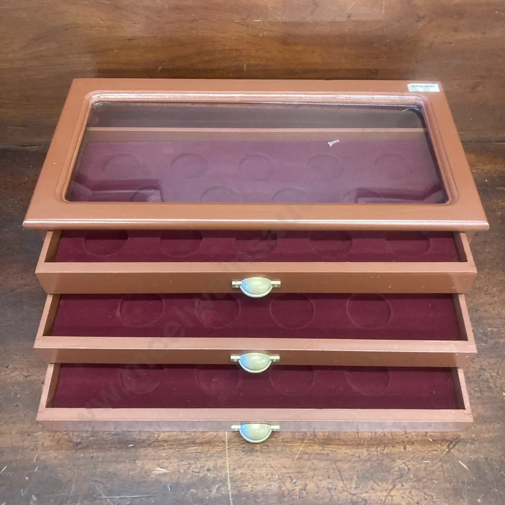 Wooden Coin Display Case, 3 Drawer With Display On Top, H12 W38.5 D20cm Image 1++