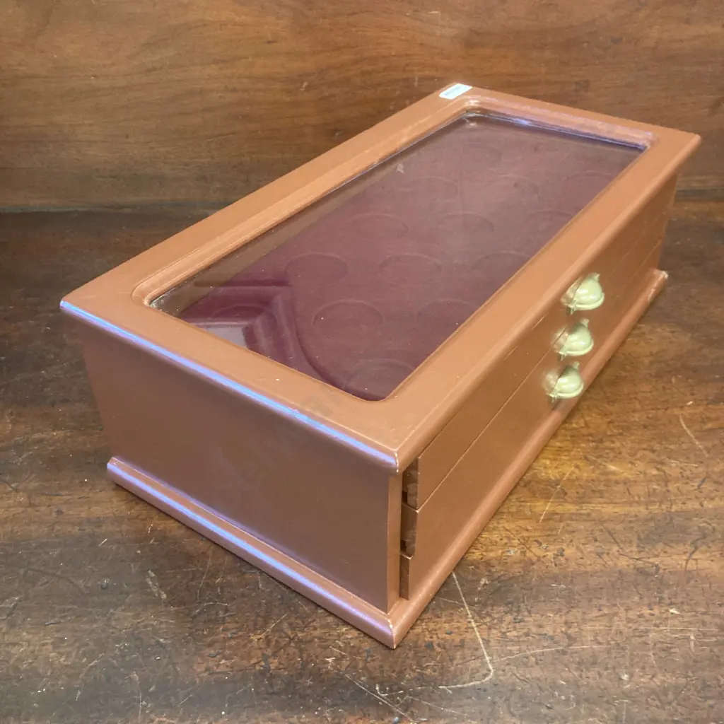 Wooden Coin Display Case, 3 Drawer With Display On Top, H12 W38.5 D20cm Image 1++