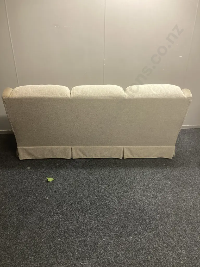 Lounge Suite - 3 Seater Couch With 2 Armchairs In Oatmeal Colour Fabric, Waterfall Back, On Castors Image 1++