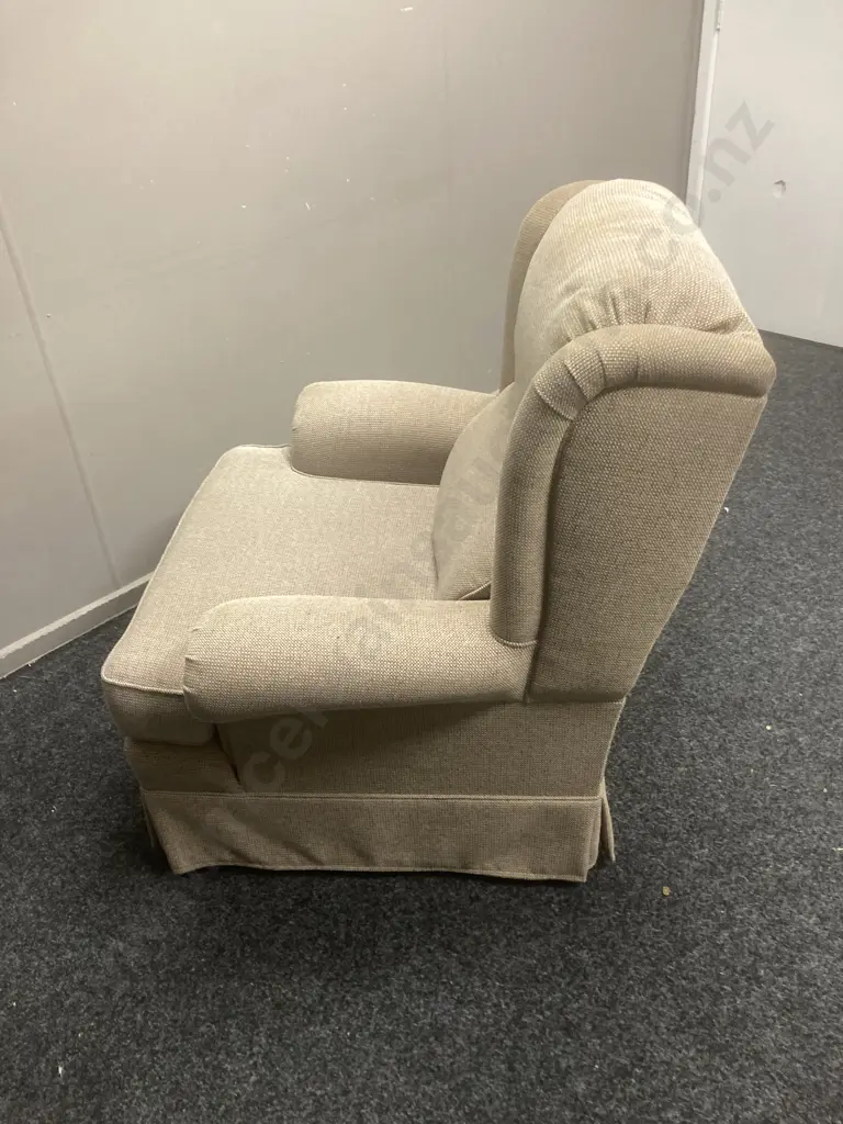 Lounge Suite - 3 Seater Couch With 2 Armchairs In Oatmeal Colour Fabric, Waterfall Back, On Castors Image 1++