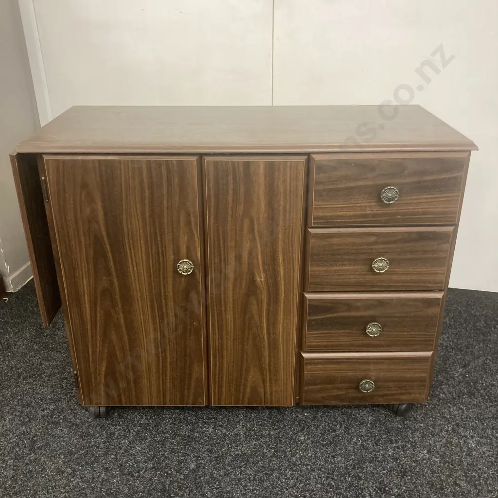 Sewing Cabinet With Foldup Extension, Mobile, 4 Drawers, Bi-fold Door. H72 W92 (1320) D40cm Image 1++