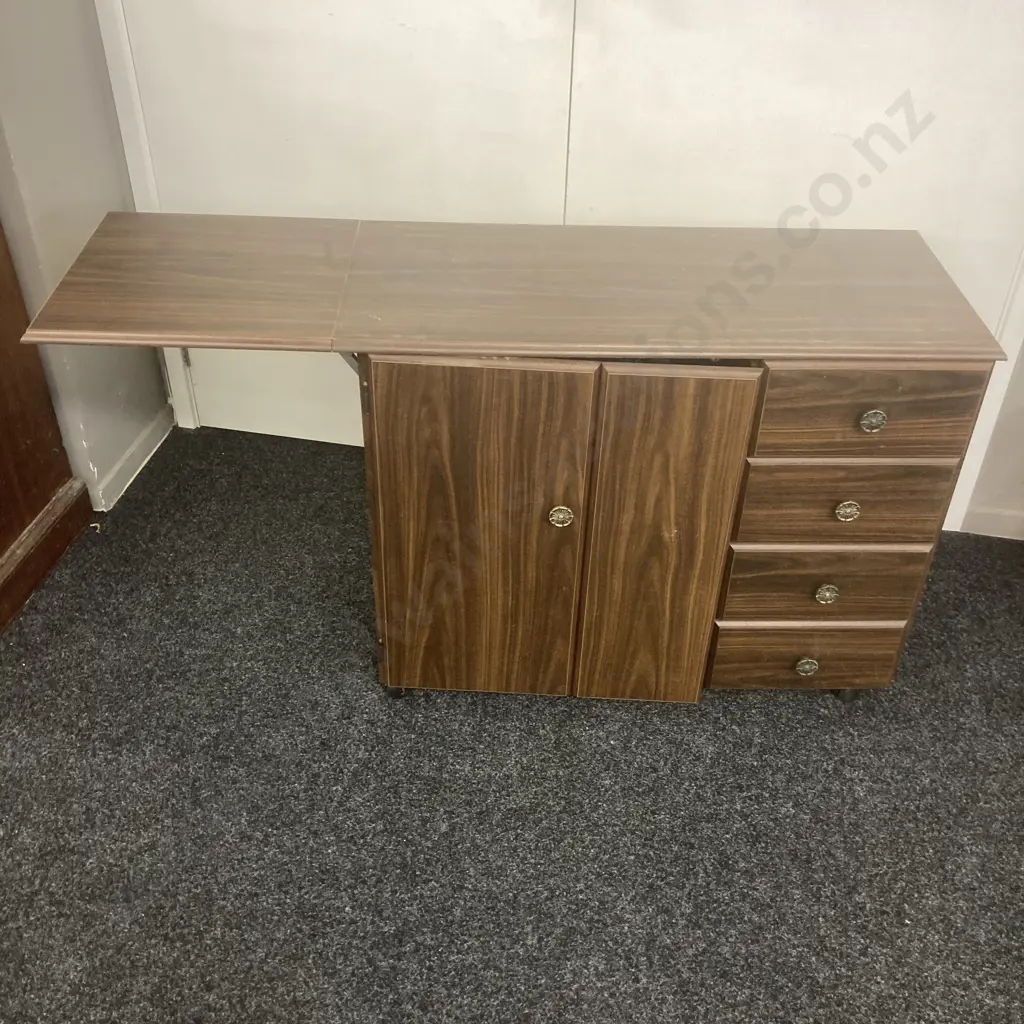 Sewing Cabinet With Foldup Extension, Mobile, 4 Drawers, Bi-fold Door. H72 W92 (1320) D40cm Image 1++