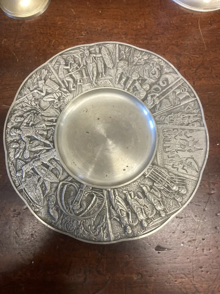 Vintage Royal Selangor Pewter Malaysia Tribal Design Wall Plate, Assorted EPNS Items Image 1++