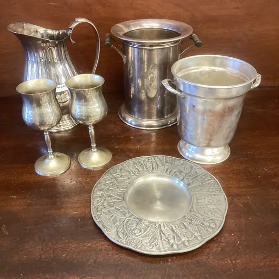 Vintage Royal Selangor Pewter Malaysia Tribal Design Wall Plate, Assorted EPNS Items