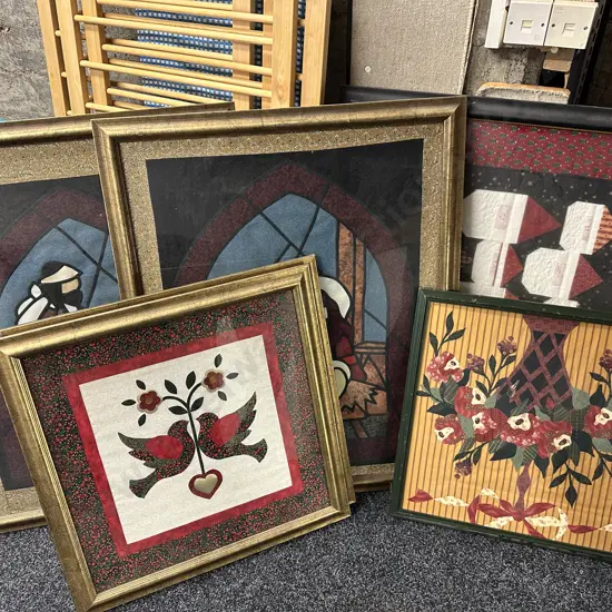  Vintage Framed Artwork Including Patchwork