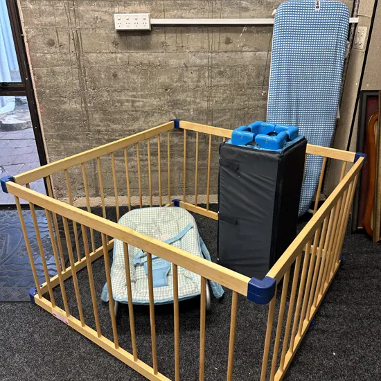 Ironing Board, Porta Cot, Mothers Choice Bouncer & Play Pen