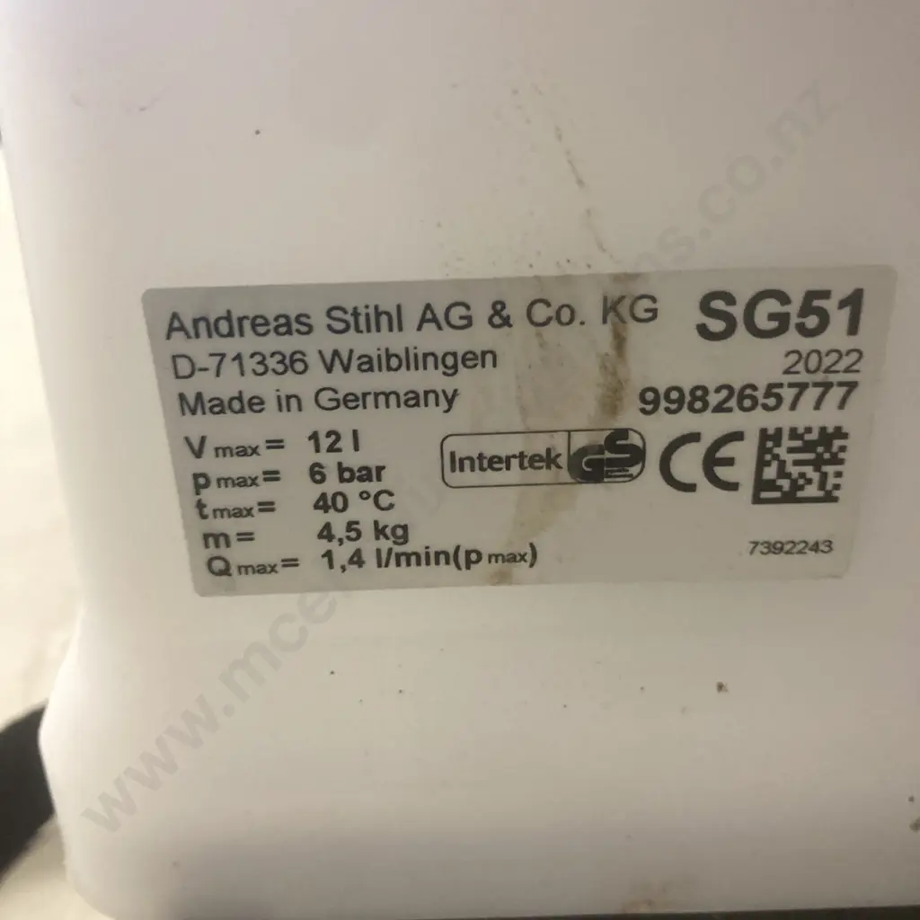 Stihl SG 51 Backpack Sprayer, 12L Capacity, Dry Weight 4.5kg Image 1++