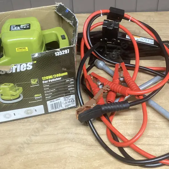Jumper leads, Scissor Jack (No Handle). Rockwell Car Polisher, Wheel Brace