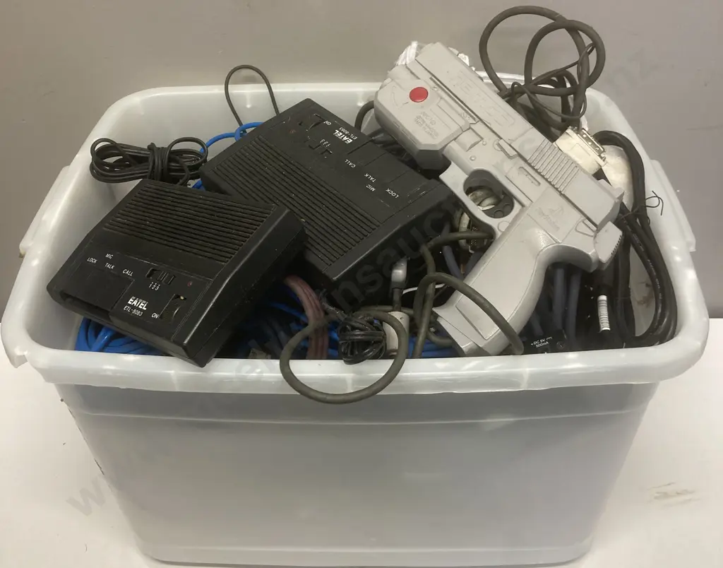 Box Lot Playstation Namco NPC-103 Gun Controller, Intercom, Assorted Cables, Leads Etc Image 1++