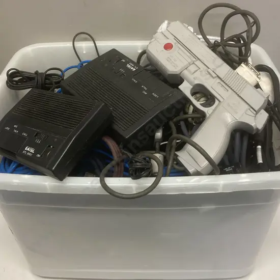 Box Lot Playstation Namco NPC-103 Gun Controller, Intercom, Assorted Cables, Leads Etc