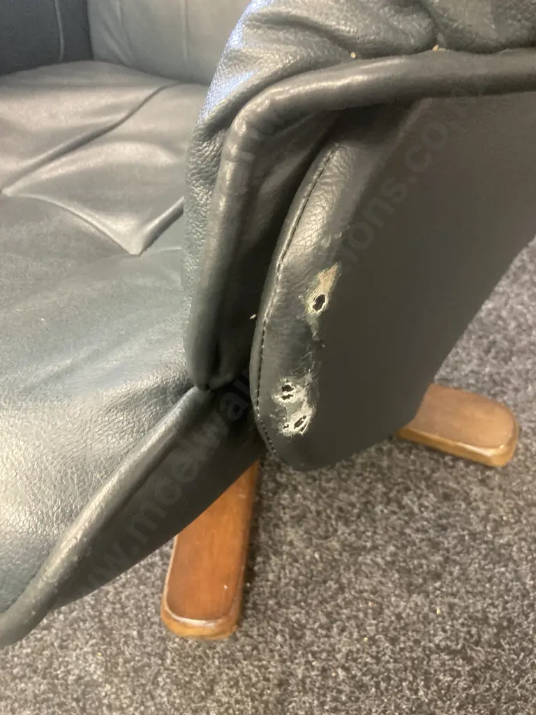 ChairWorks Navy Blue Leather Effect Swivel Recliner With Footstool (As Found Condition)) Image 1++