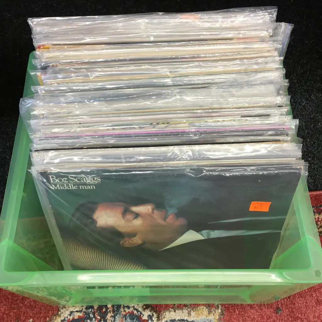 Green Bin Of Assorted Lps Including Boz Scaggs, Hello Dolly Etc Image 1++