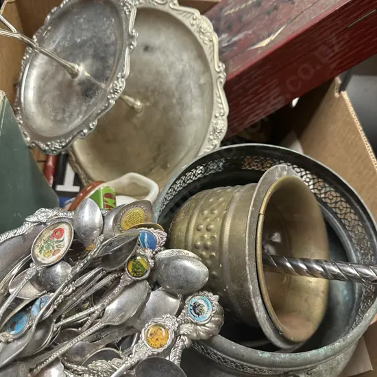 Box Lot Silverware, Books, Spoons Etc