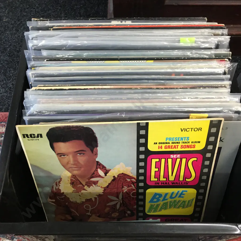 Black Bin Of Assorted Lps Including Elvis, The Best Of The Seekers Etc Image 1++