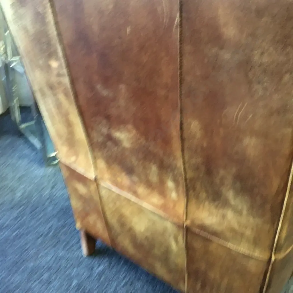Vintage Netherlands Sheepskin Leather Wingback Chair Image 1++