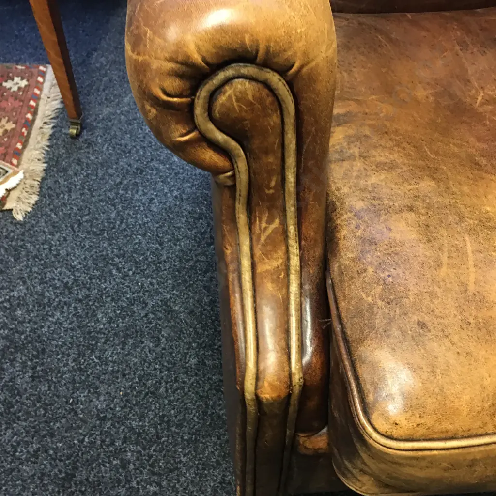 Vintage Netherlands Sheepskin Leather Wingback Chair Image 1++