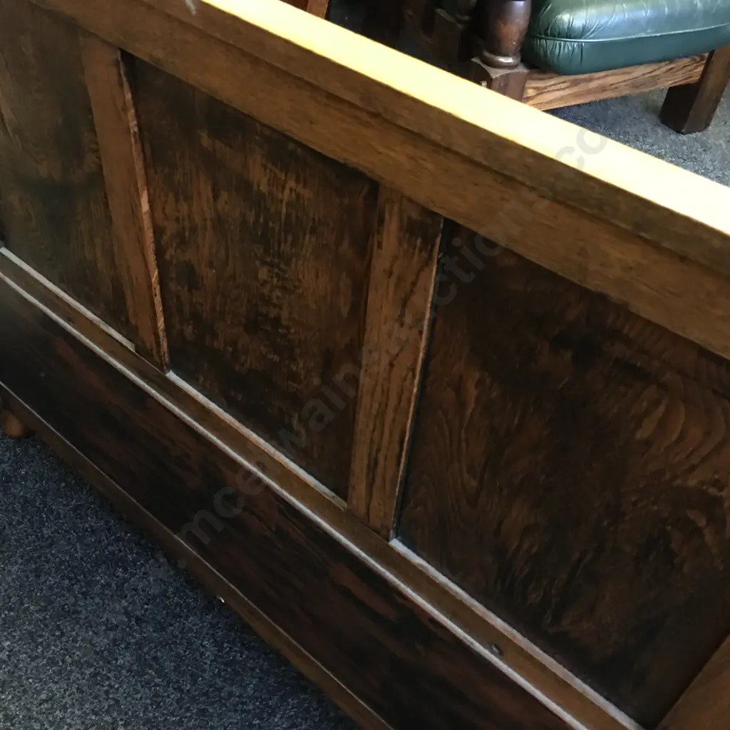 Antique Oak Monks Bench With Barley Twist Supports & Hinged Seat. H95 W124 D51cm Image 1++