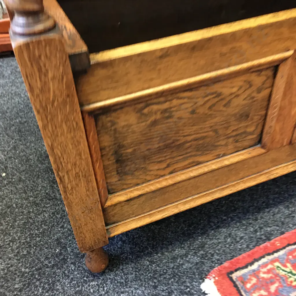 Antique Oak Monks Bench With Barley Twist Supports & Hinged Seat. H95 W124 D51cm Image 1++
