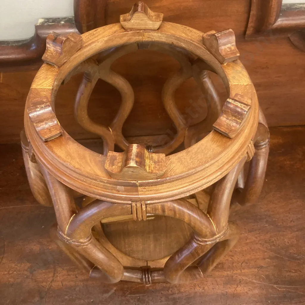 Vintage Chinese Hardwood Carved Drum Stool. 46 x 41cm Image 1++