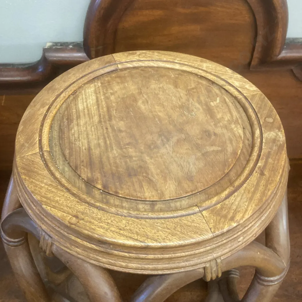 Vintage Chinese Hardwood Carved Drum Stool. 46 x 41cm Image 1++