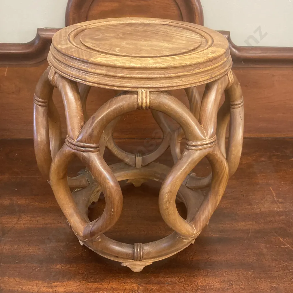 Vintage Chinese Hardwood Carved Drum Stool. 46 x 41cm Image 1++