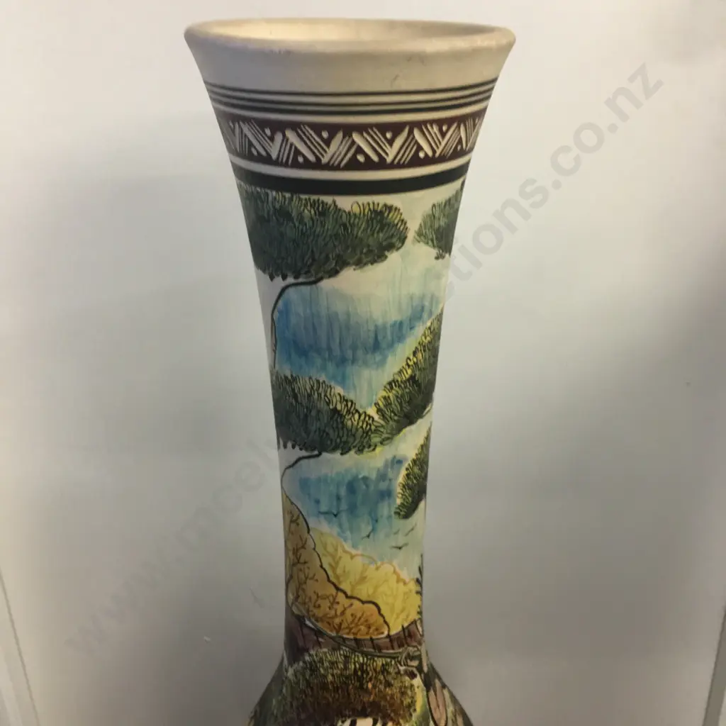 Large Pottery Floor Vase, Hand Painted With Native Hunting & Village Scenes, Bulbous. H108cm Image 1++