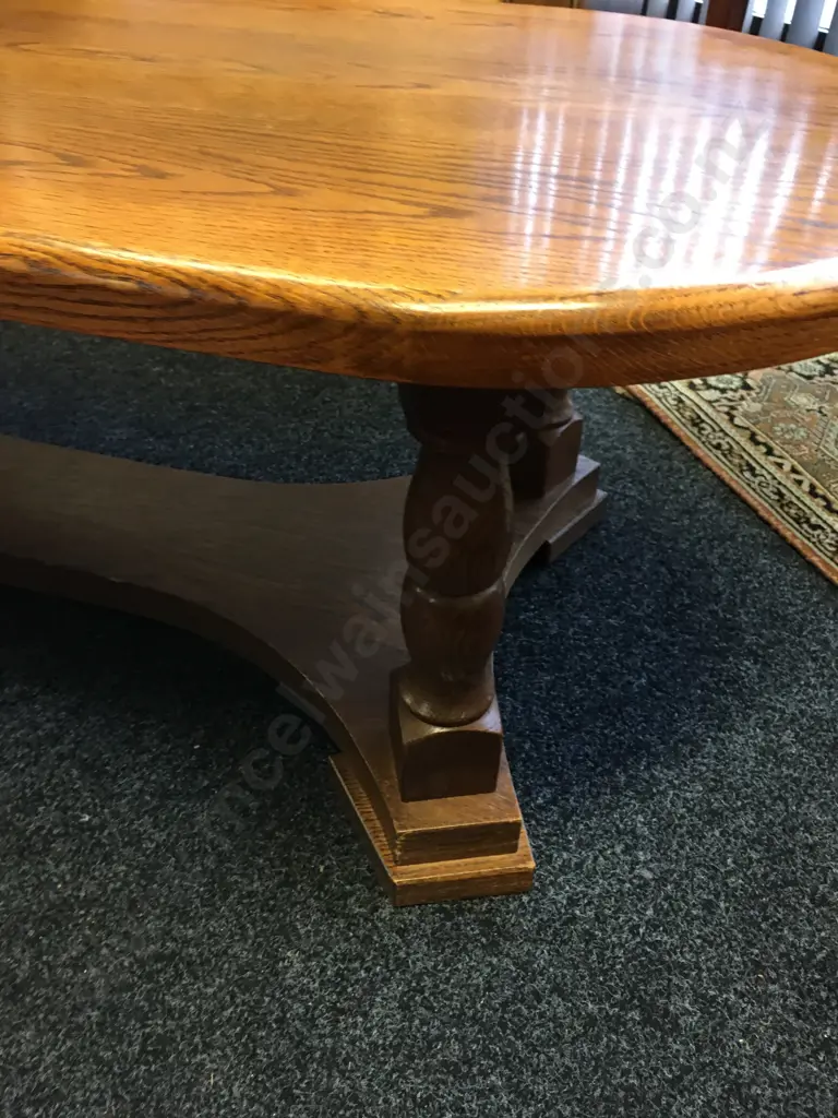 Vintage Traditional Style Oval Oak Coffee Table. H48 W138 D63cm Image 1++