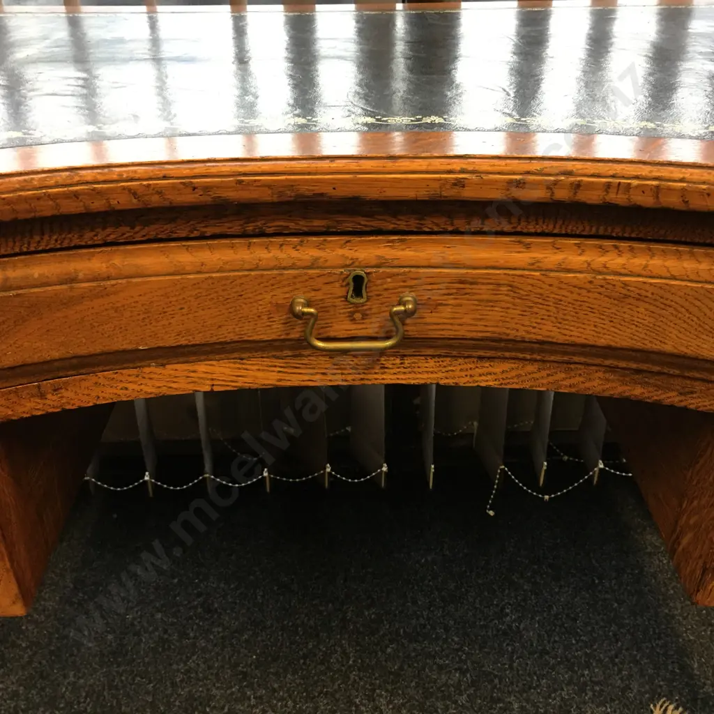 Antique Oak Leather Top Desk With 5 Drawers, Brass Castors. H76 W106 D54cm Image 1++