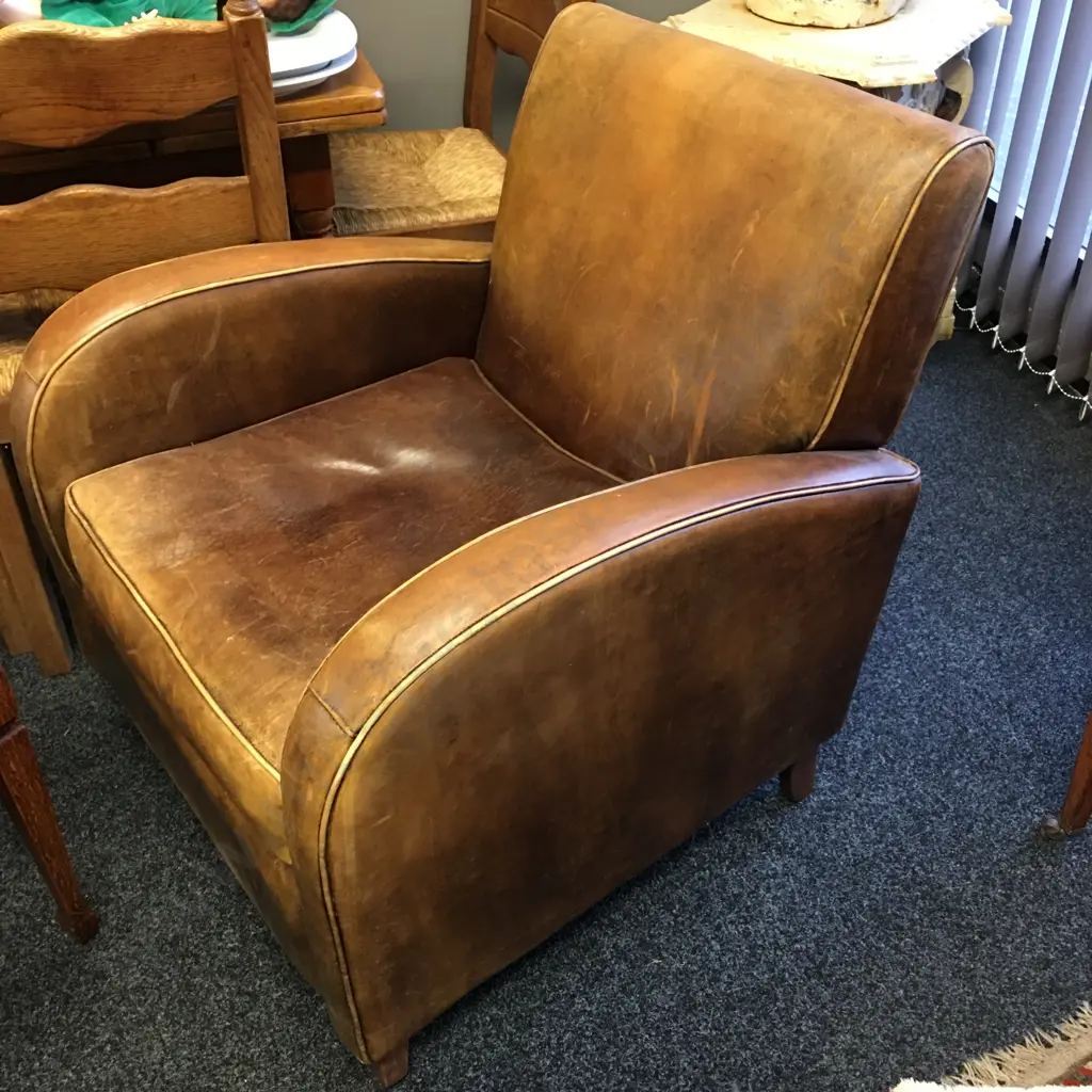 Vintage Netherlands Sheepskin Leather Art Deco Style Armchair Image 1++
