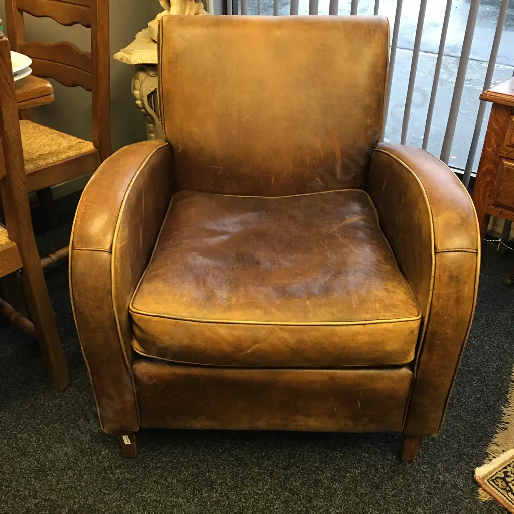 Vintage Netherlands Sheepskin Leather Art Deco Style Armchair Image 1++