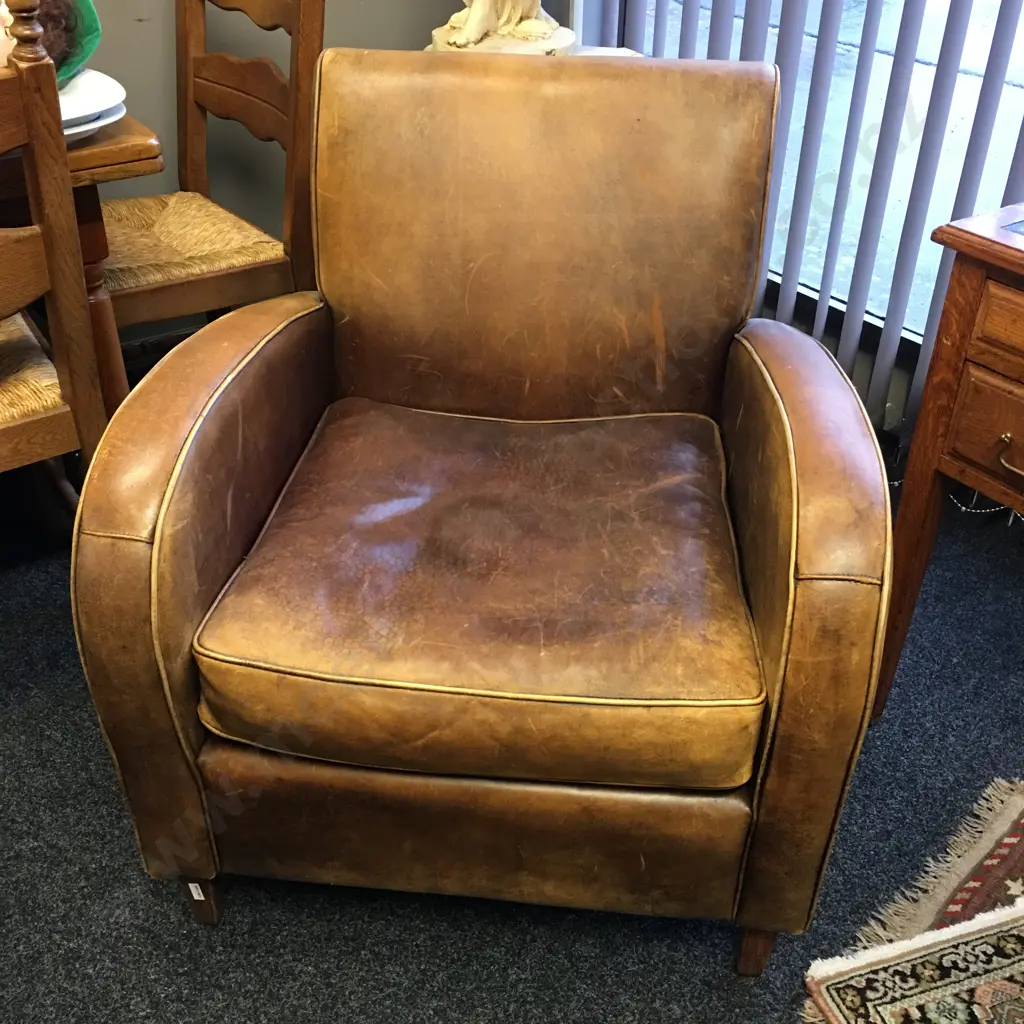 Vintage Netherlands Sheepskin Leather Art Deco Style Armchair Image 1++