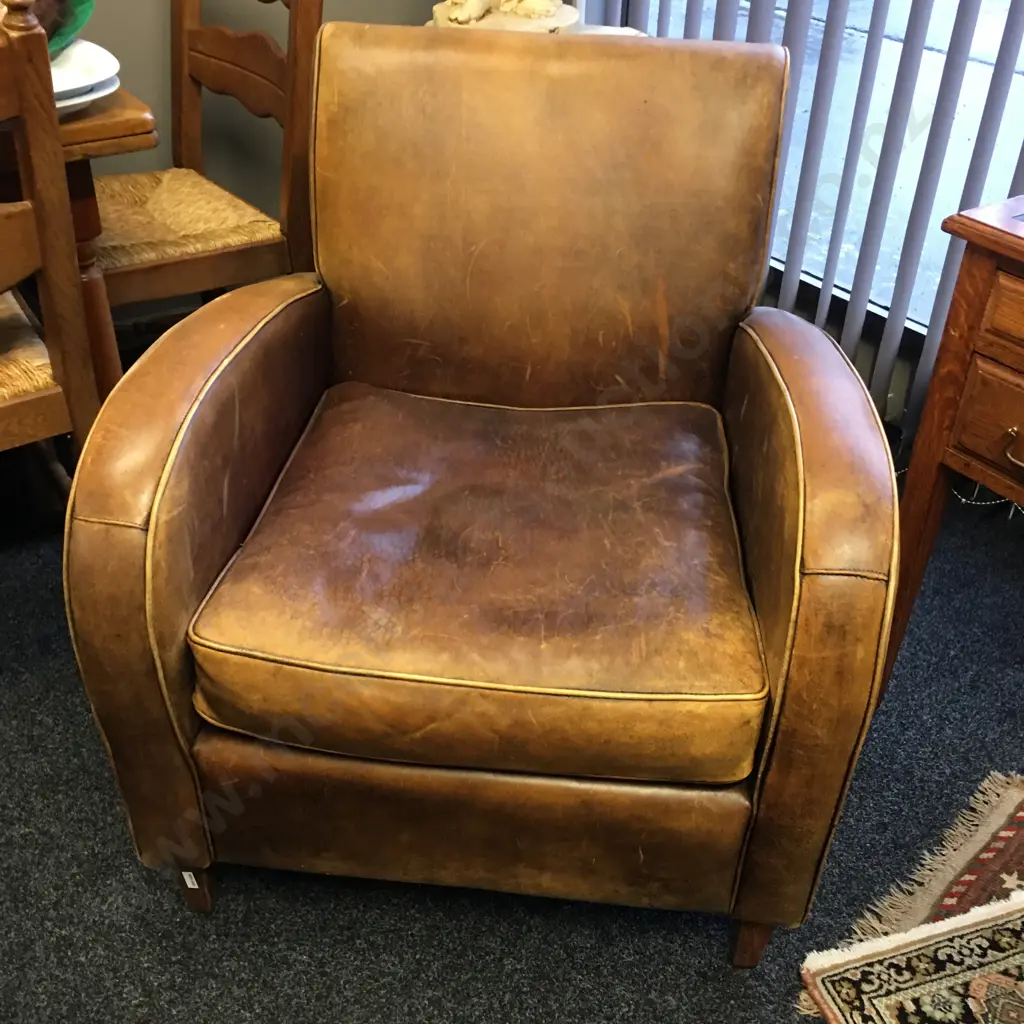 Vintage Netherlands Sheepskin Leather Art Deco Style Armchair Image 1++