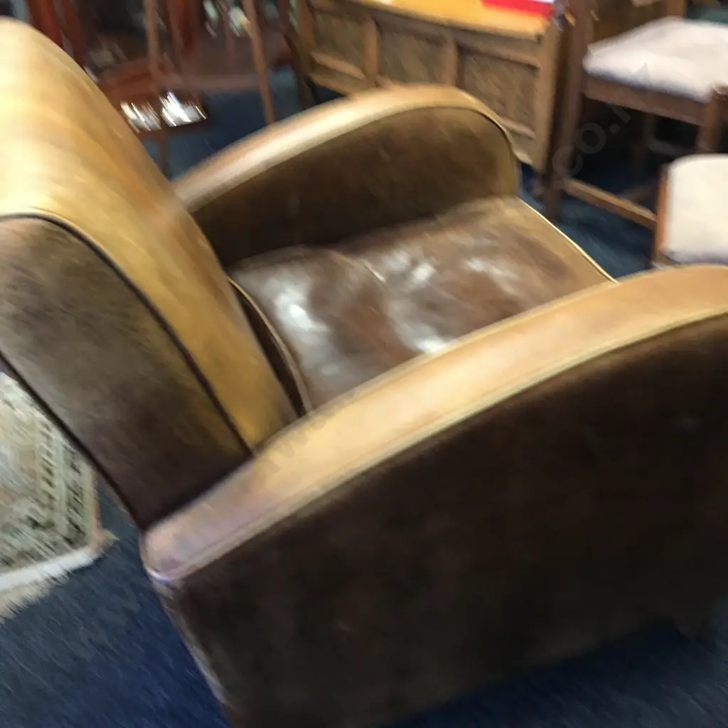 Vintage Netherlands Sheepskin Leather Art Deco Style Armchair Image 1++