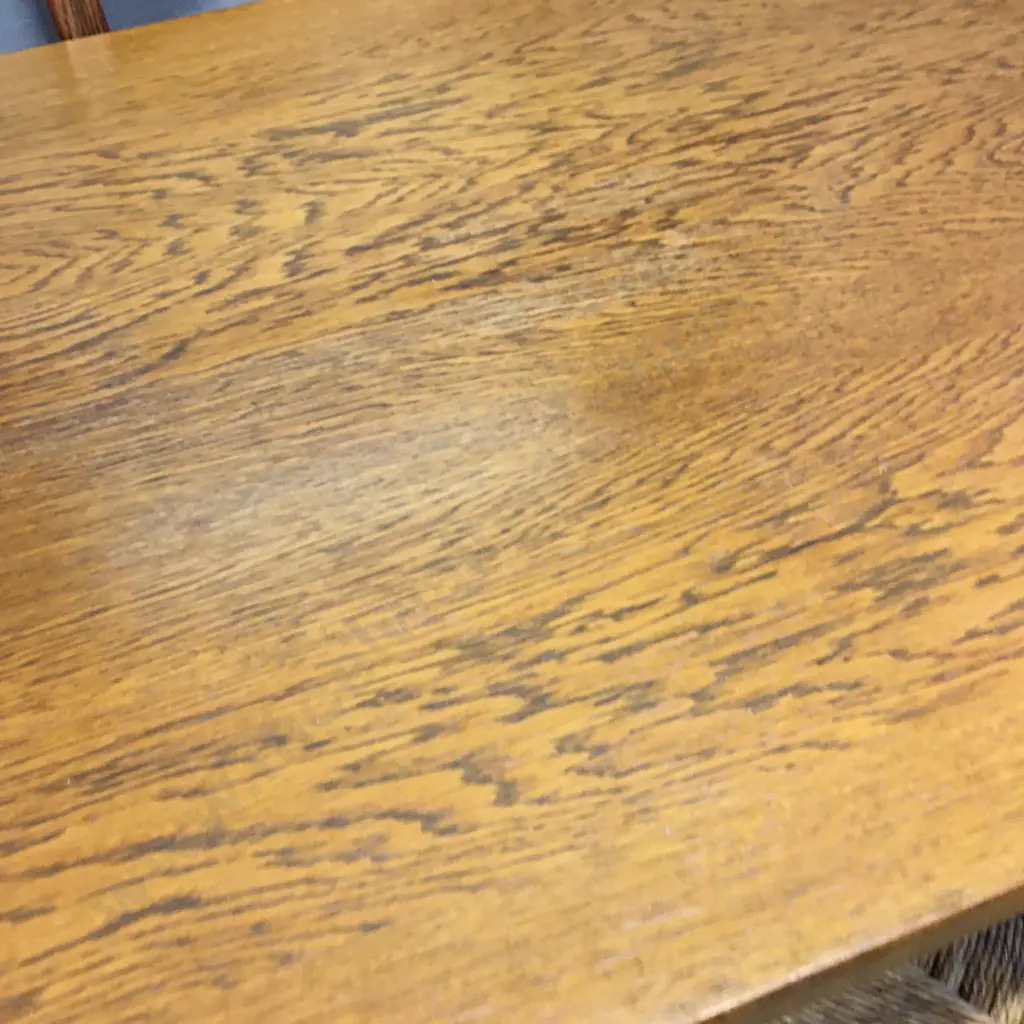 Oak Drawleaf Extension Table, H75 W130 D85cm With a Set of Four Oak Arts & Crafts Rush Seated Ladder Back Dining Chairs Image 1++