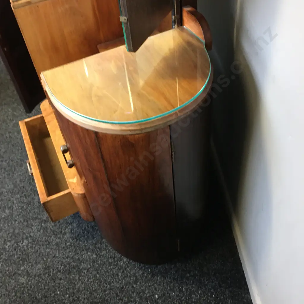 Art Deco Walnut Dressing Table, Wing Mirrors, Original Handles. H153 W107 D45cm Image 1++