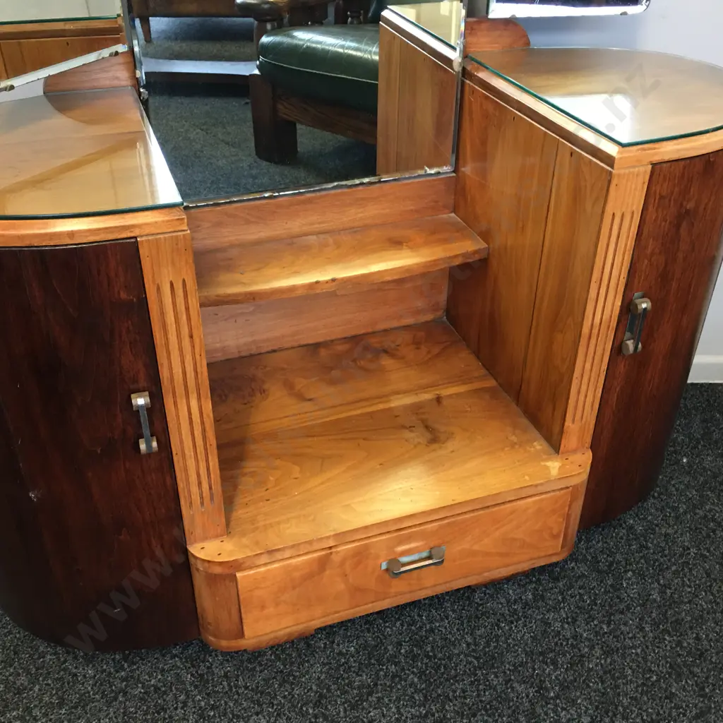Art Deco Walnut Dressing Table, Wing Mirrors, Original Handles. H153 W107 D45cm Image 1++