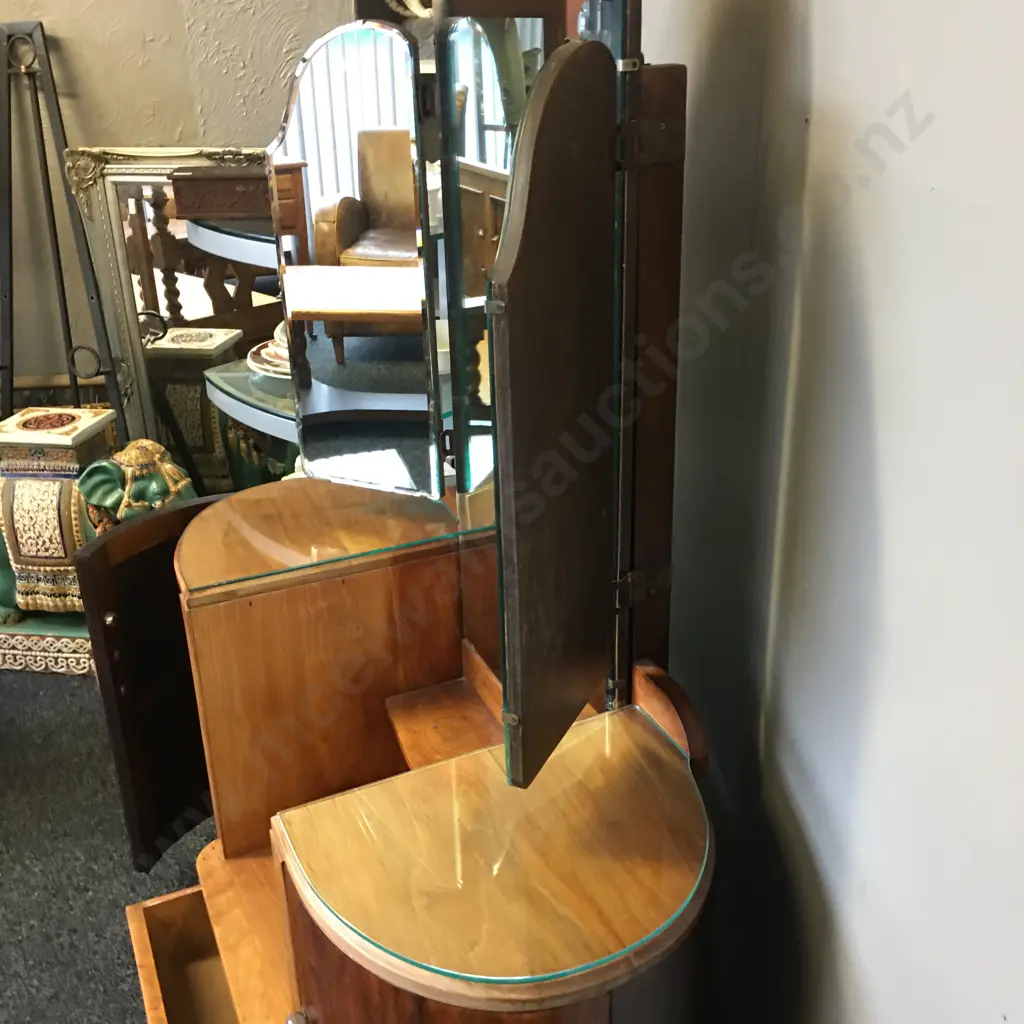 Art Deco Walnut Dressing Table, Wing Mirrors, Original Handles. H153 W107 D45cm Image 1++
